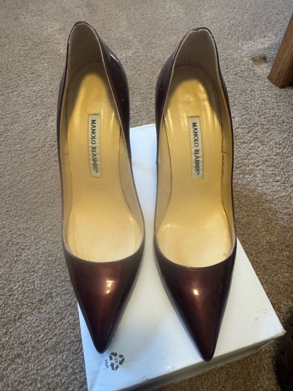 Manolo Blahnik Burgundy Patent Leather Pointed Pumps
